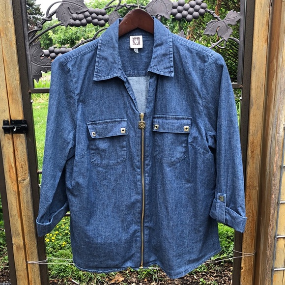 Anne Klein Jackets & Blazers - Anne Klein blue mostly cotton jacket/shirt size L